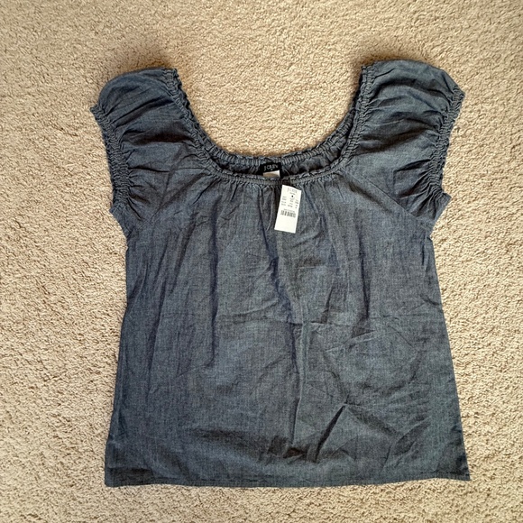 J. Crew Factory Chambray Cap Sleeve Top Size M NWT - Picture 2 of 10